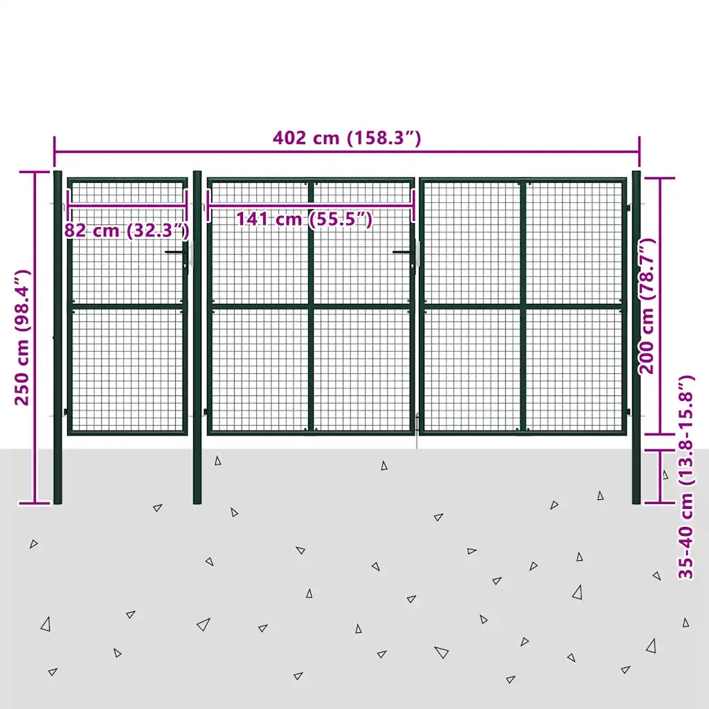 Cancello per Giardino in Acciaio 400x200 cm Verde