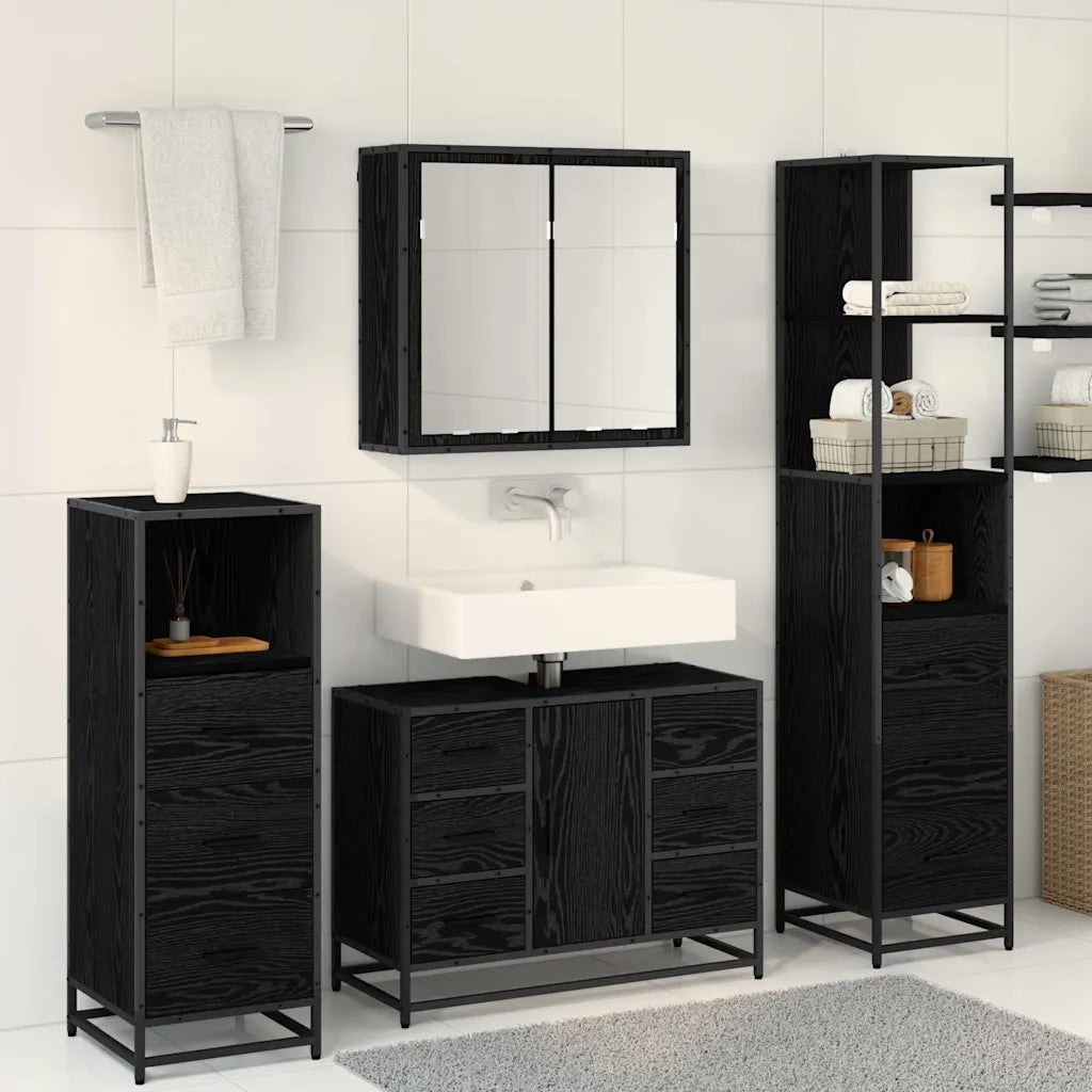 Set di mobili per il bagno 4 pcs Rovere Nero Legno multistrato 3402568
