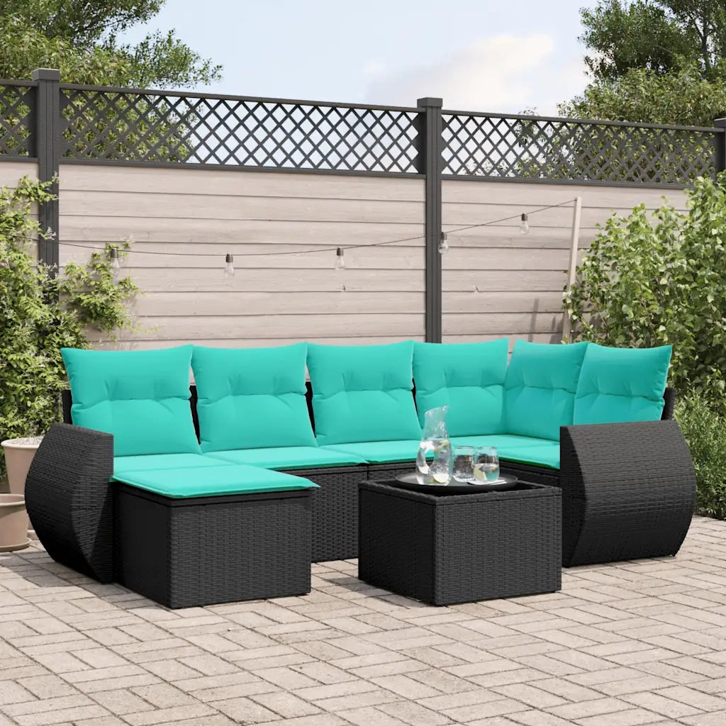 Set Divani da Giardino 7 pz con Cuscini Nero in Polyrattan 3221666