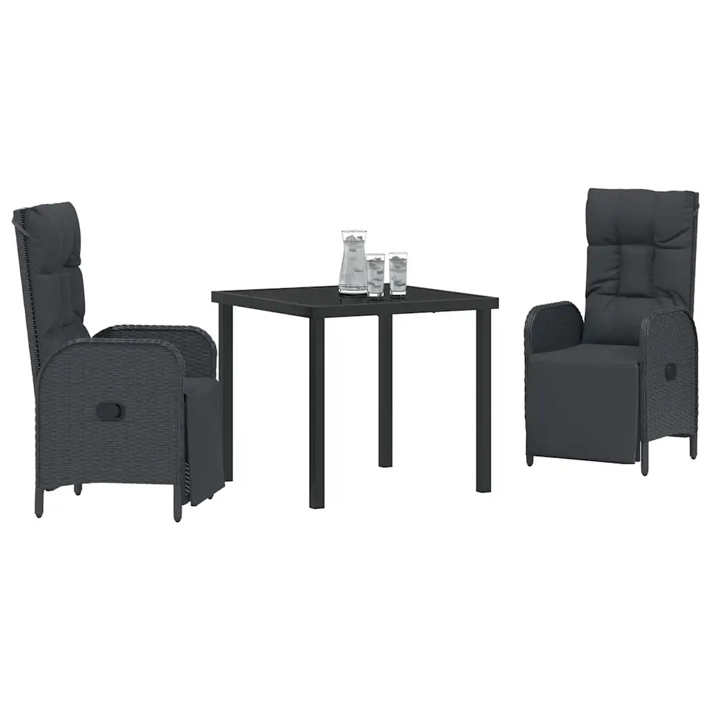 Set da Pranzo per Giardino con cuscino 3 pcs Nero polyrattan 3380120