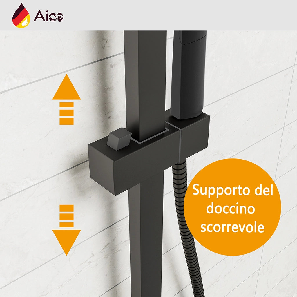 Colonna doccia con rubinetteria rettangolare 280x40mm, walkin doccia soffione a pioggia 30x30cm nero