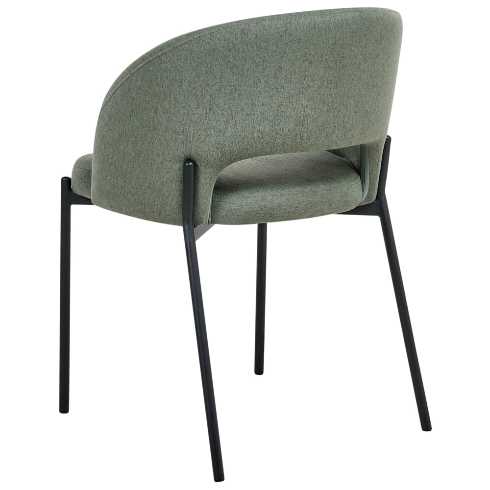 Set di 2 sedie da pranzo tessuto verde scuro e metallo braccioli e schienale con apertura moderna industriale