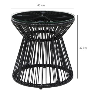 Tavolino da Caff¨¨ Rotondo da Giardino con Piano in Vetro ¨C MINIMAL ¨C Nero