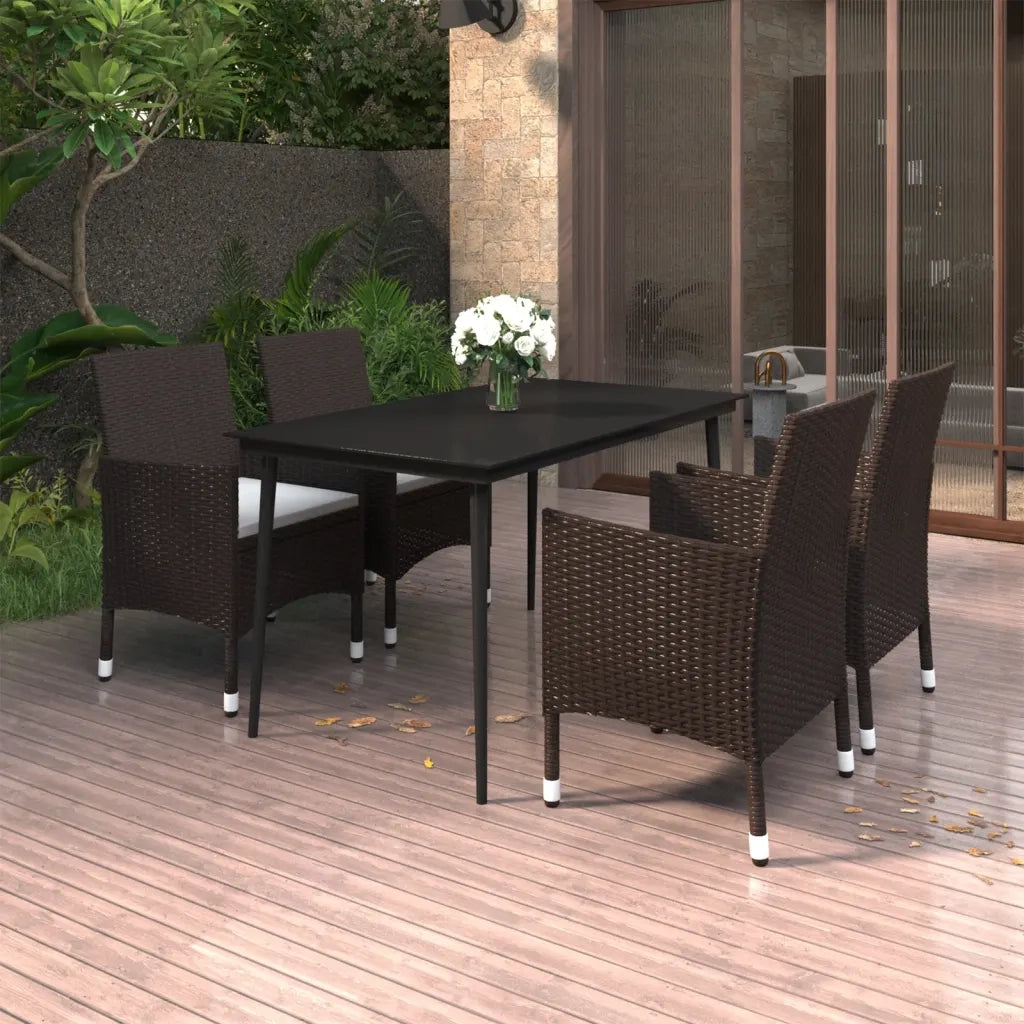 Set da Pranzo per Giardino 5 pz con Cuscini Polyrattan e Vetro cod mxl 38809