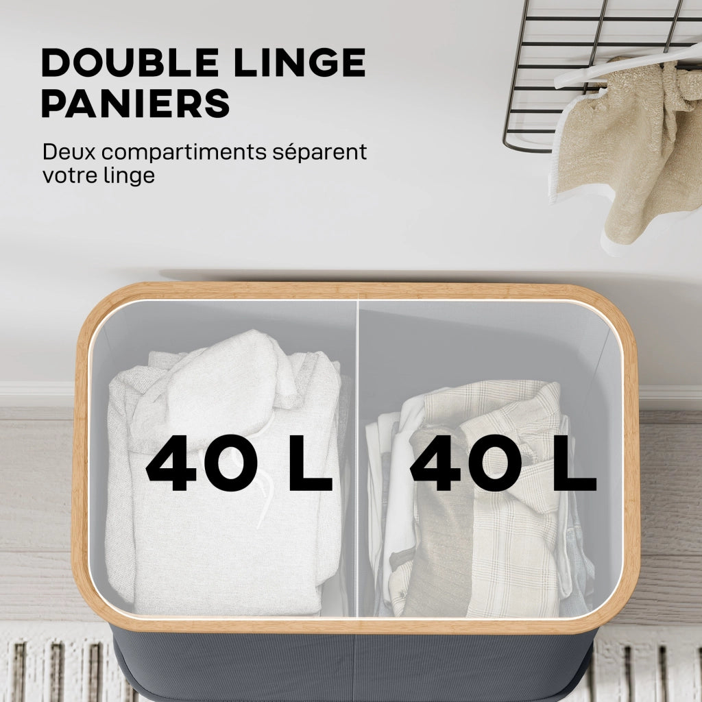 Cestino bucato doppio pieghevole 80 L ¨C zephmum ¨C grigio con coperchio