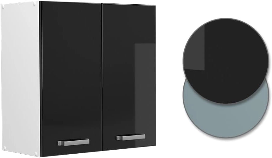 Pensile da cucina R-Line, Nero lucido, 60 cm, per la libera combinazione all'interno di sistemi cucina modulari