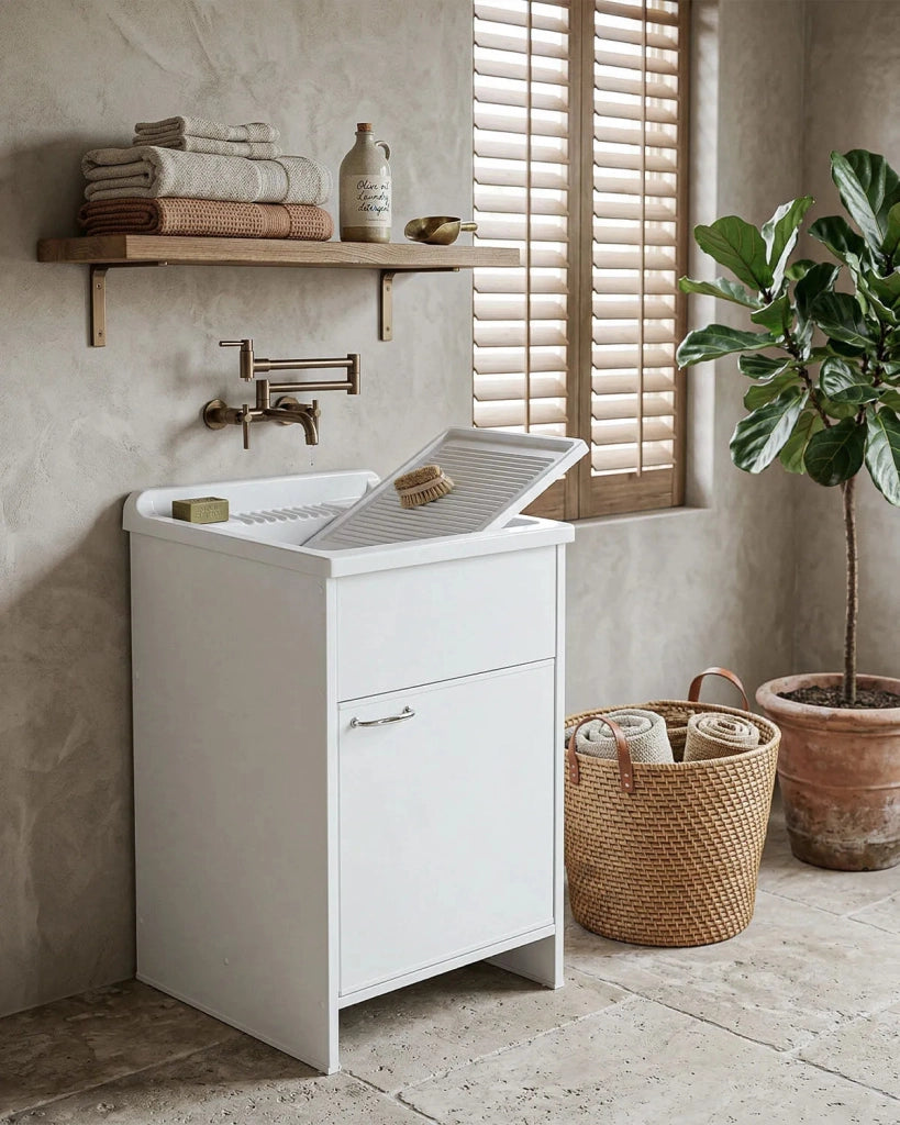 Mobile Lavatoio NEXA 45 – Lavapanni in PVC con Vasca e Anta – 45x50x85 cm Bianco_