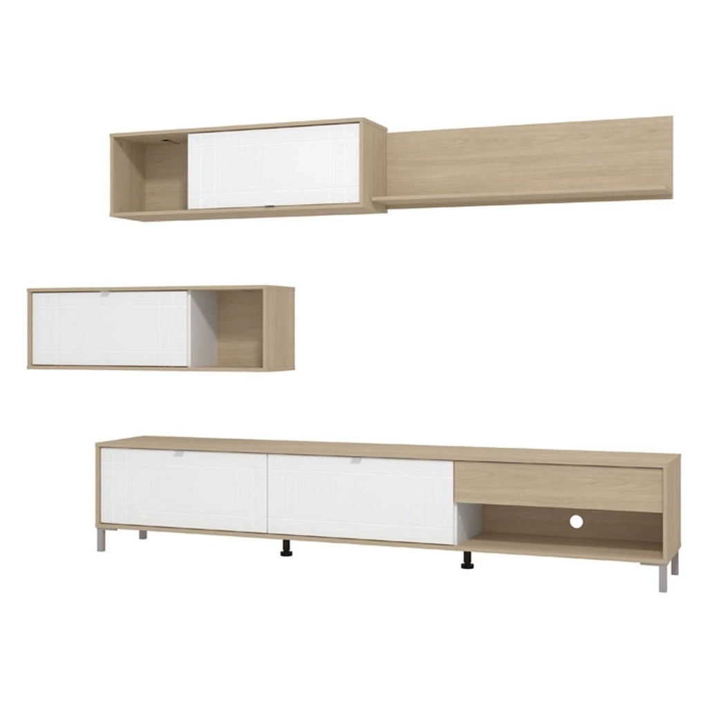 Mobile Soggiorno Elice, Parete Attrezzata 7 Ripiani, 234x40x176h cm Bianco Opaco