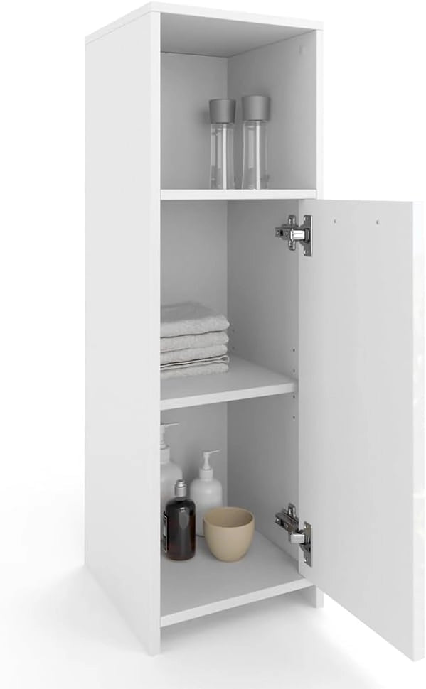 Mobiletto bagno Kiko, Bianco lucido/bianco, 30 x 95 cm, combinabile con la serie Kiko per la conservazione in bagno