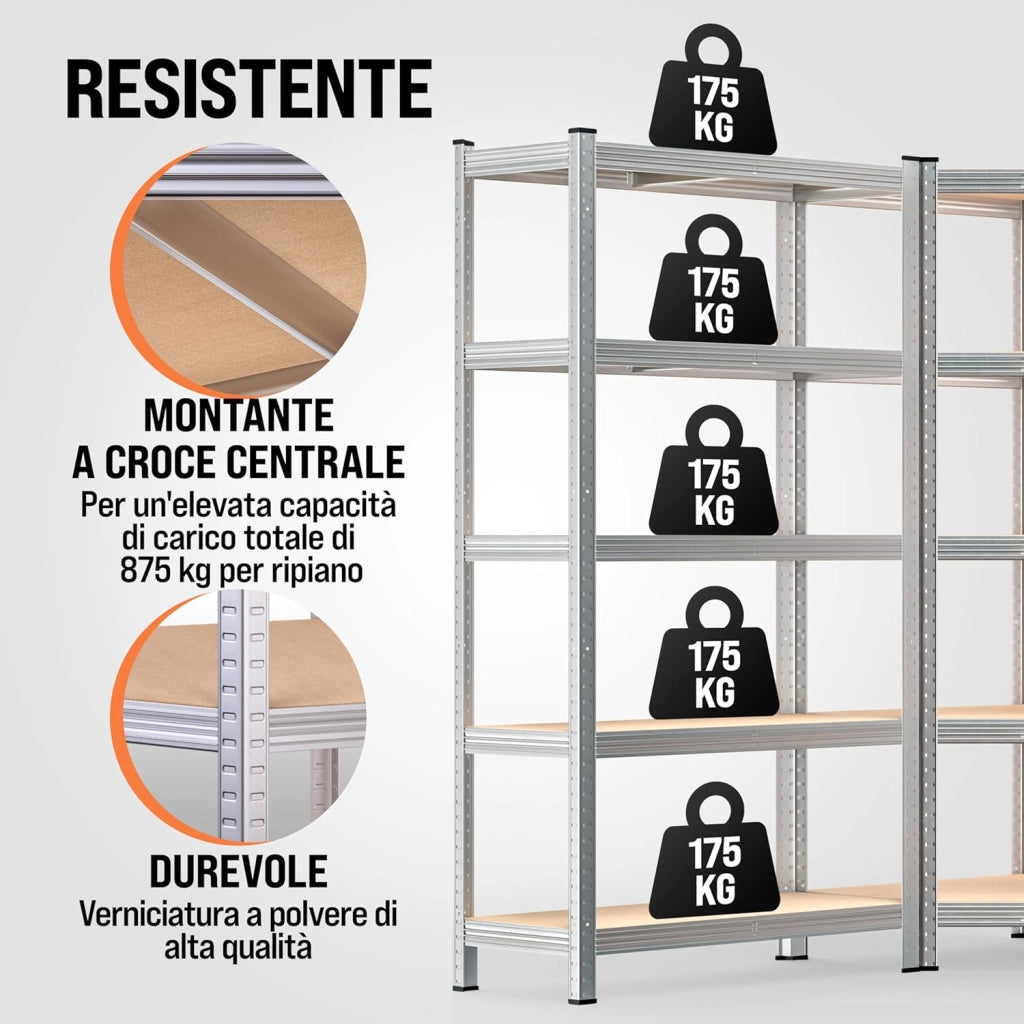 ® Scaffale Angolare Metallo 2625kg 15 Ripiani MDF Scaffalatura Metallica Scaffale Alta Portata Angolo Scaffali
