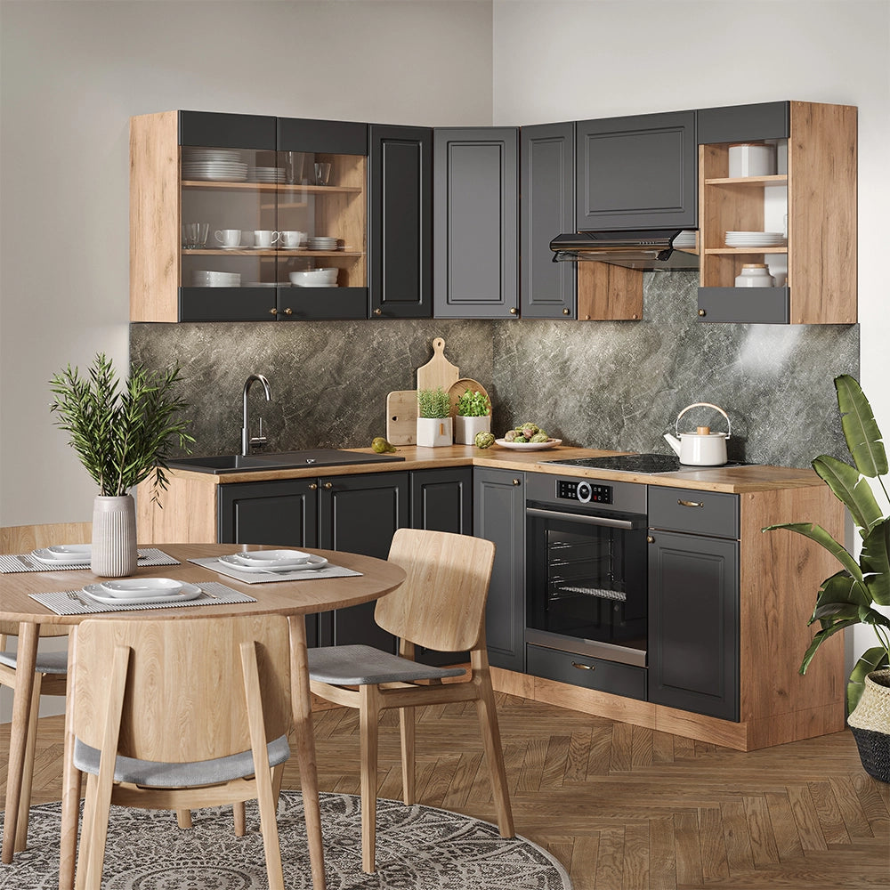 Cucina angolare completa Fame-Line Antracite rustico/Rovere dorato 190 x 60 cm, PL Antracite Vicco