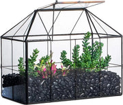 Terrario geometrico in vetro - forma casa - 1 pezzo - nero - 25 x 13,5 x 20 cm