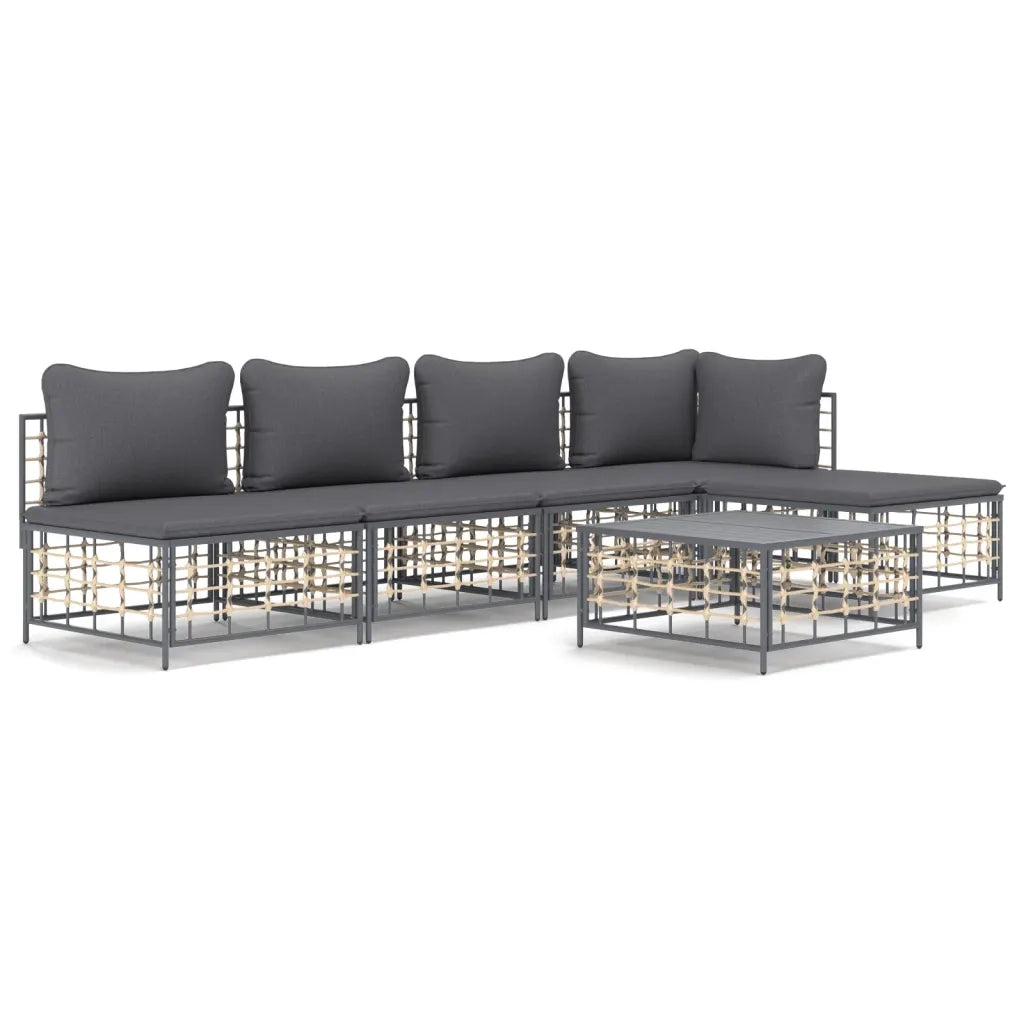 Set Divani da Giardino 6 pz con Cuscini Antracite in Polyrattancod mxl 124493