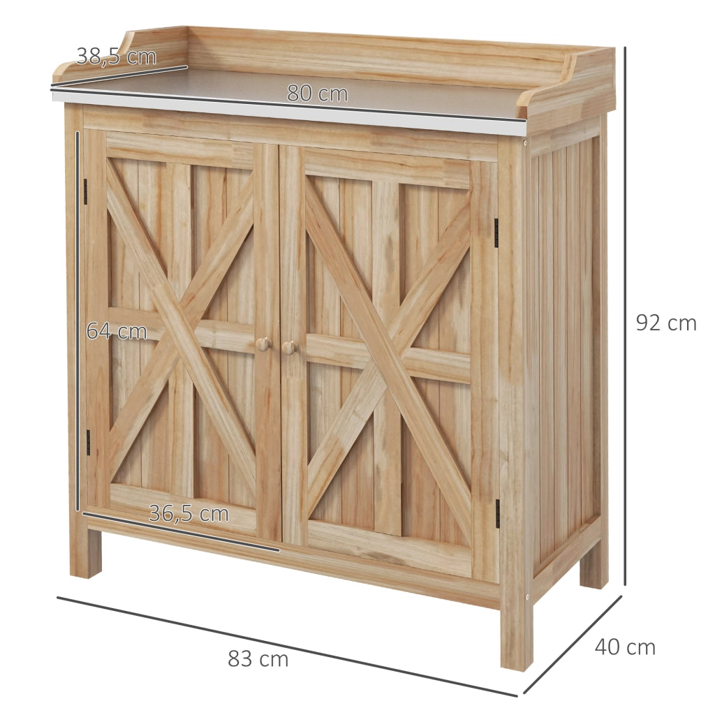 Armadio da giardino con 2 ripiani e piano in metallo ¨C Zephmum ¨C Legno di abete