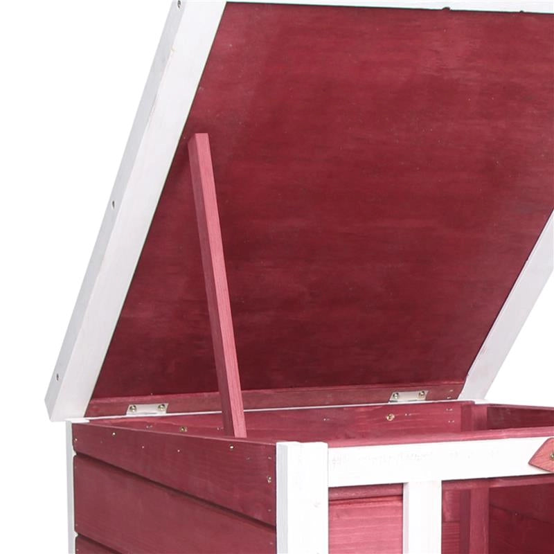 CONIGLIERA IN LEGNO CON TETTO APRIBILE IN ASFALTO, RAMPA ANTISCIVOLO, 51X42X43 CM, ROSSO