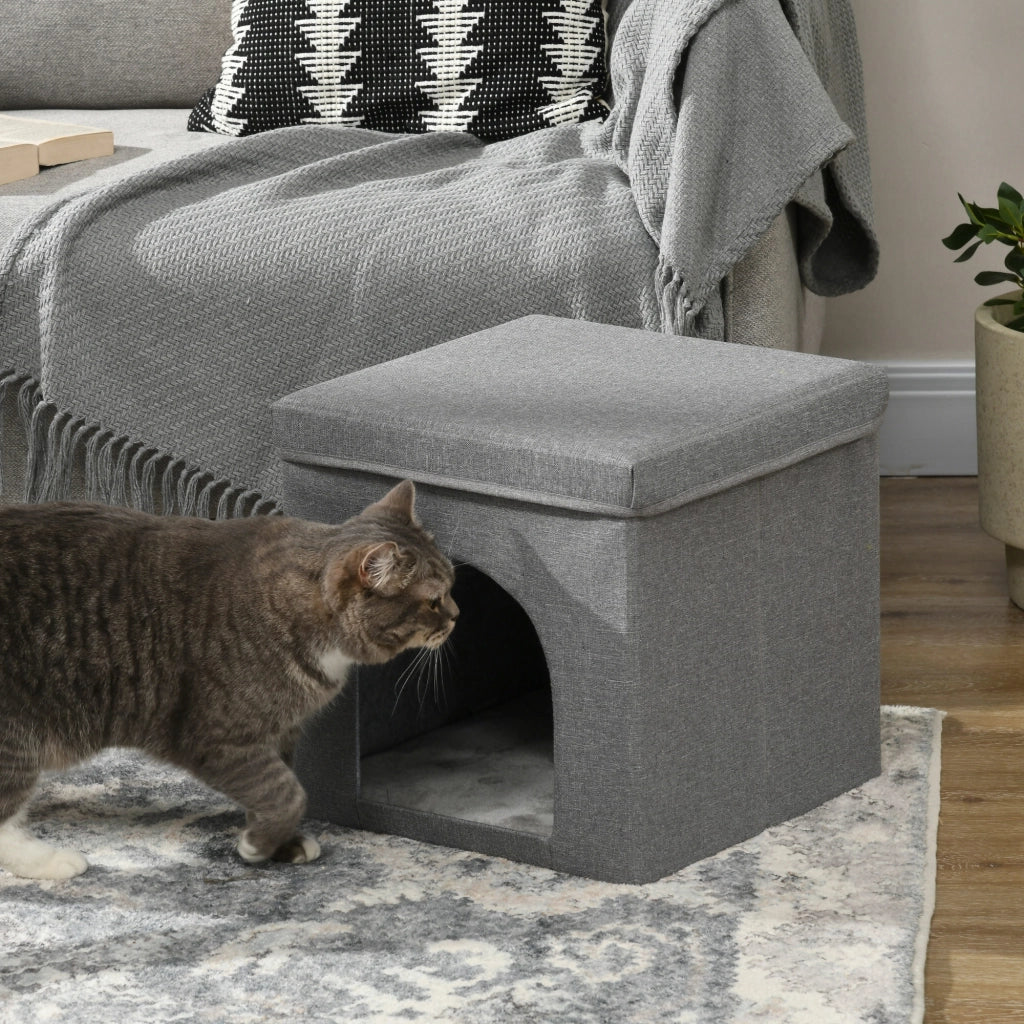 Cuccia per Gatti Pieghevole a Cubo con Cuscino e Tiragraffi 36.5x36.5x36.5 cm Grigio