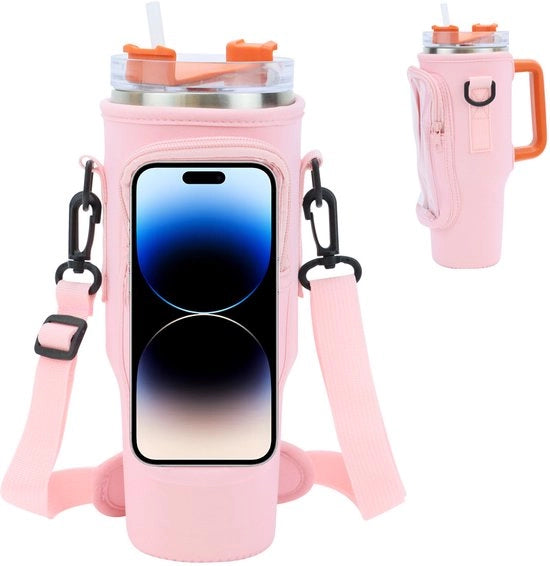 Waterflessen portatile isolati - con cinturino e sacchetto gsm - portatile per bottiglie di acqua - tasca per bottiglia di acqua in neoprene - 25x10cm - adatto per bottiglie da 40 oz