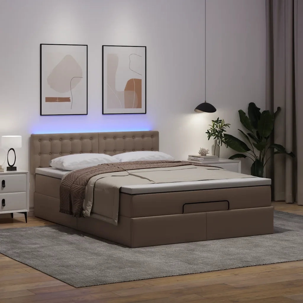 Pouf Letto con Materassi e LED Cappuccino 140x190cm Similpelle