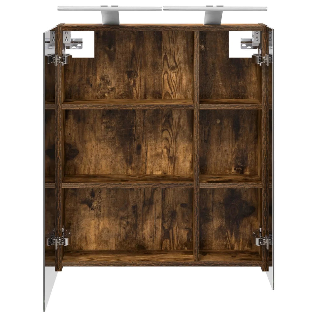 Mobiletto per specchio da bagno Rovere fumé 60 x 14,5 x 70 cm