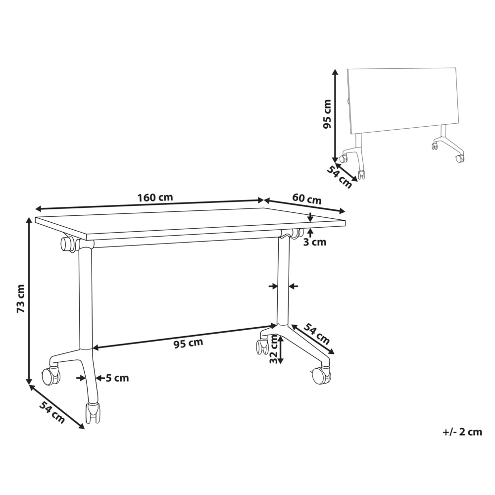 Scrivania rettangolare pieghevole con rotelle portatile con struttura in metallo bianco 160 x 60 cm stile moderno
