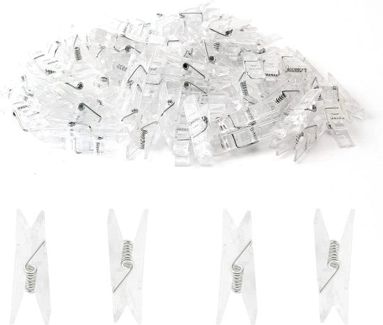 Werkhelfer Mini 100 Pezzi - Wasknijpers in Plastica - Veerklemme Transparente - Decorazione per Foto - Artigianato e Abbigliamento - Sostenibile e Robusto - Fotoclips