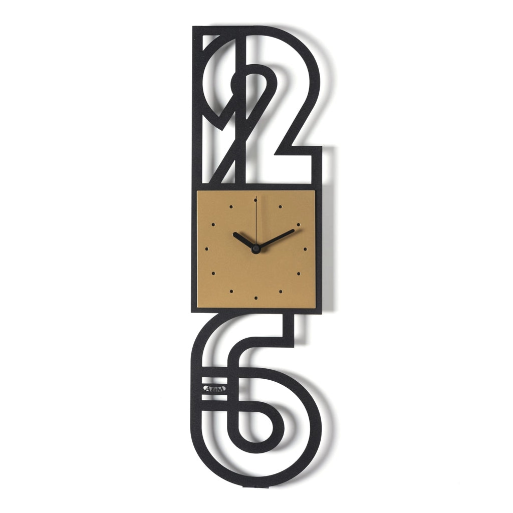 Orologio da parete di design Neville Nero,oro laccato