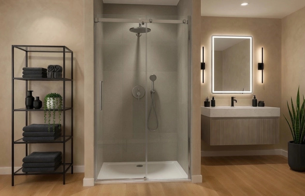 Box doccia 110 cm porta scorrevole SENZA TELAIO H200 cm cristallo 8mm MILLY profilo satinato