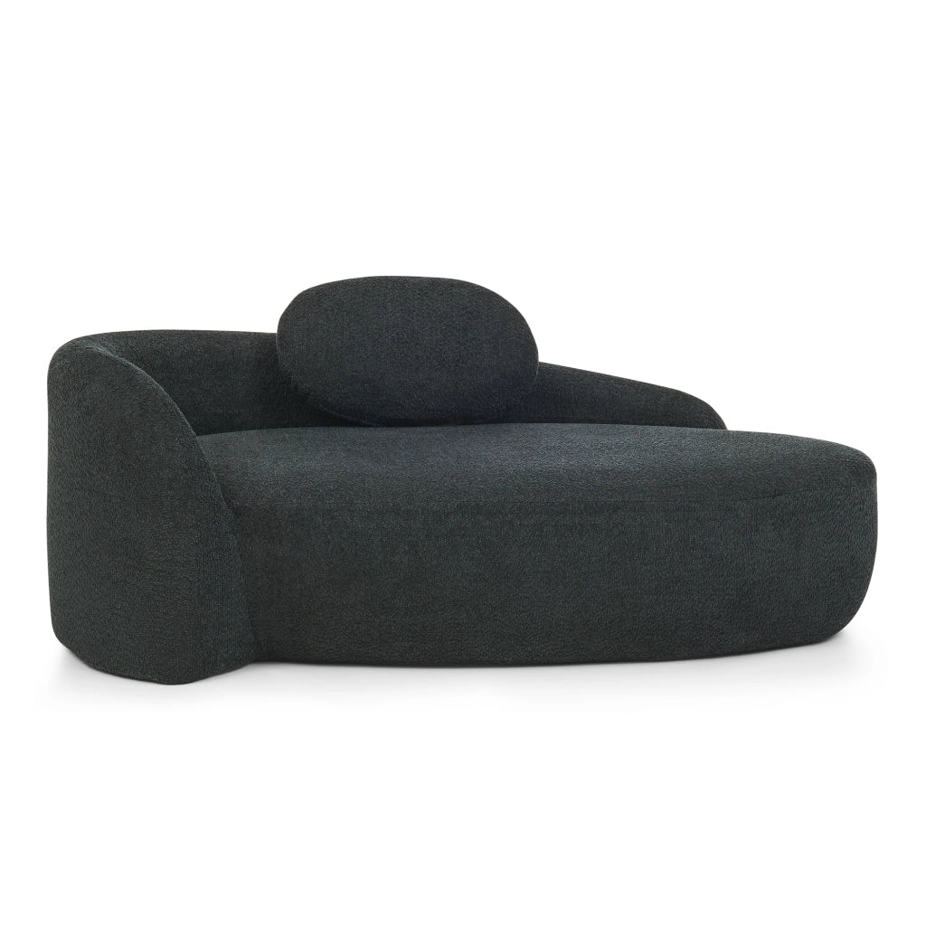 Divano lineare in teddy con cuscino e design arrotondato - per soggiorno e studio - nero