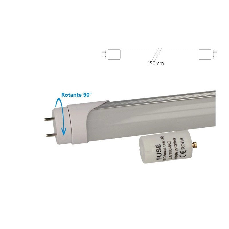 Tubo LED T8 G13 150cm 20W 2100lm Nanoplastica non Ruotabile, Disponibili 3000K 4000K 6400K (Bianco Freddo 6500K)