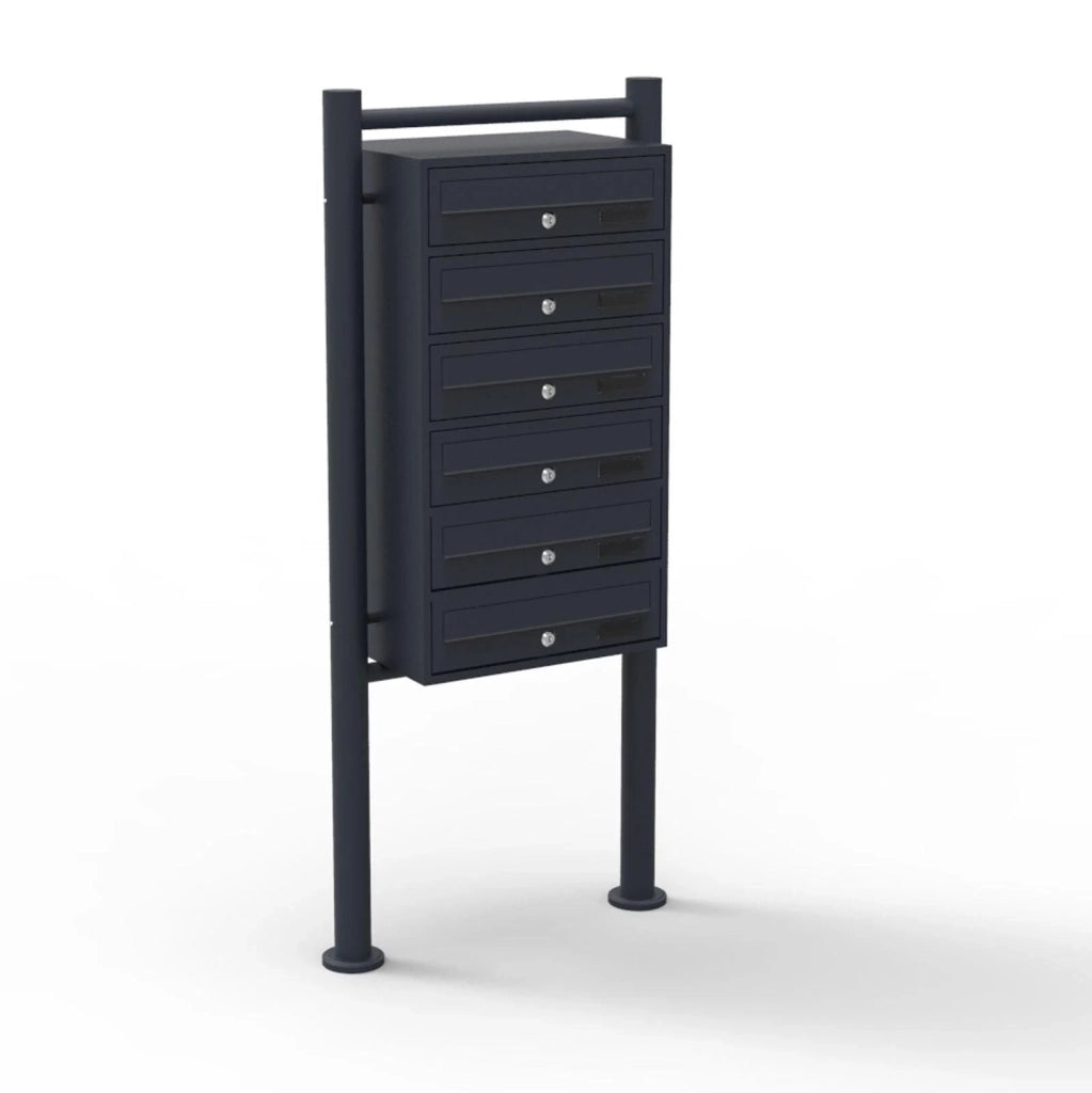 Blocco di 6 cassette postali autoportanti 6 ingressi acciaio zincato 69,6 x 38,5 x 27 cm nero 16_0000047