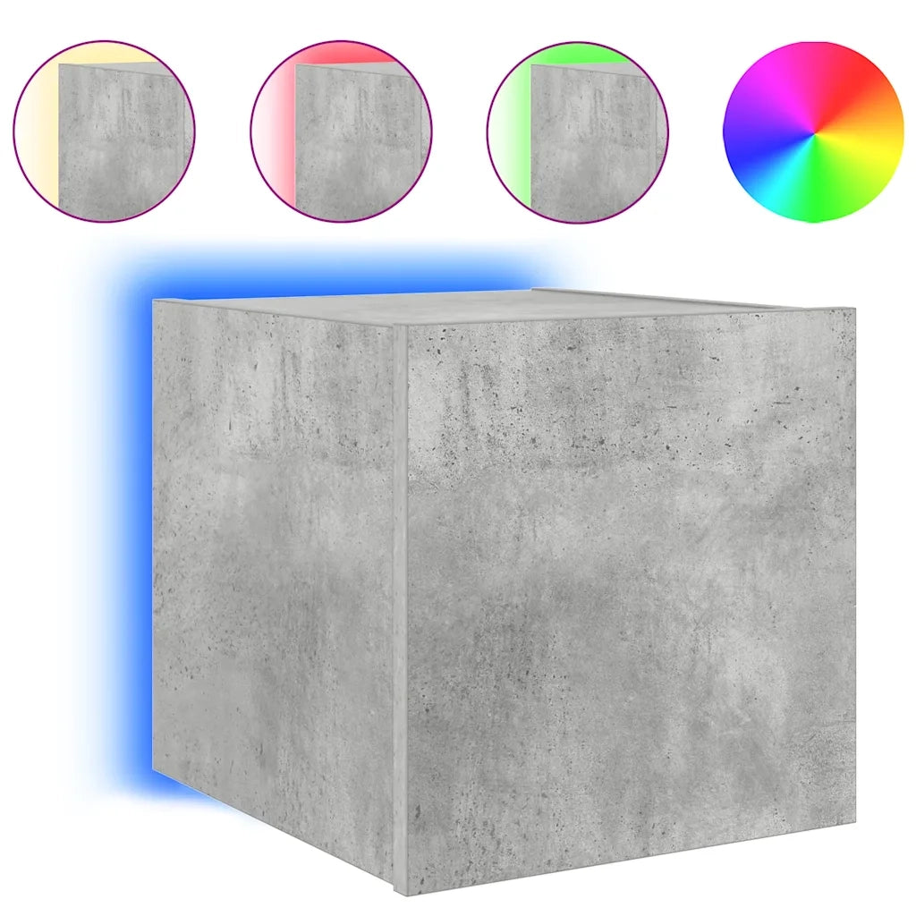 Mobile TV a Parete con Luci LED-Mobile TV a Muro Grigio Cemento 30,5x35x30 cm