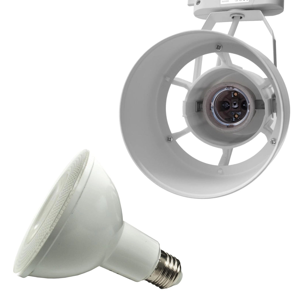 Faretto moderno LED 12W track binario monofase orientabile lampada PAR30 E27 luce spot negozio vetrina 230V BIANCO 4000K