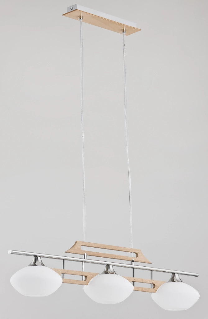 Lampada a sospensione scandinava cromo/legno 3xE14 Alfa MATEO