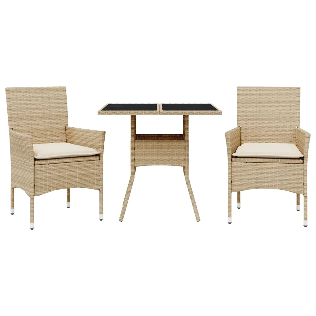 Set da Pranzo da Giardino 3 pz con Cuscini Polyrattan e Vetro 3278609