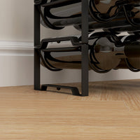 Portabottiglie a 4 Livelli a Onda 42.5x16,5x41 cm Impilabili per 16 Bottiglie in Metallo Nero