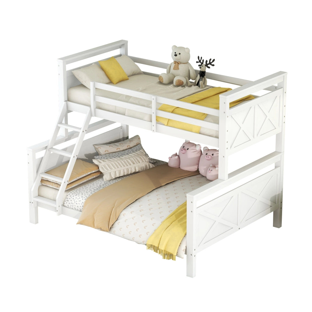 Letto a castello 90(140)x200 cm con scala e sponde di sicurezza in legno di pino e MDF bianco
