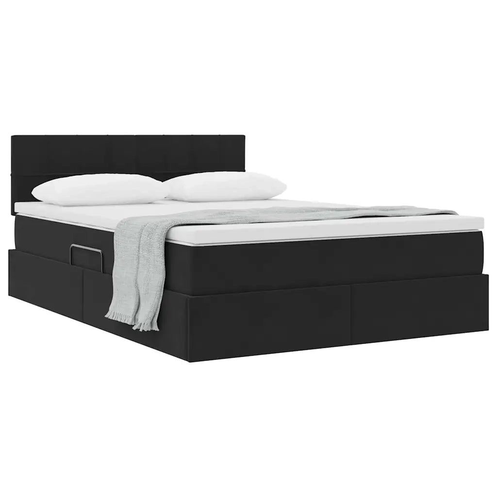 Letto con Contenitore con materasso Nero 140 x 190 cm Velluto