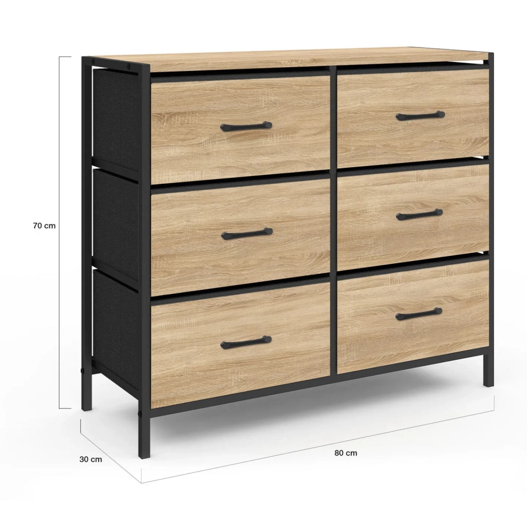 IDMarket - Cassettiera in tessuto a 6 cassetti UTAH 80 cm mobile contenitore di design industriale