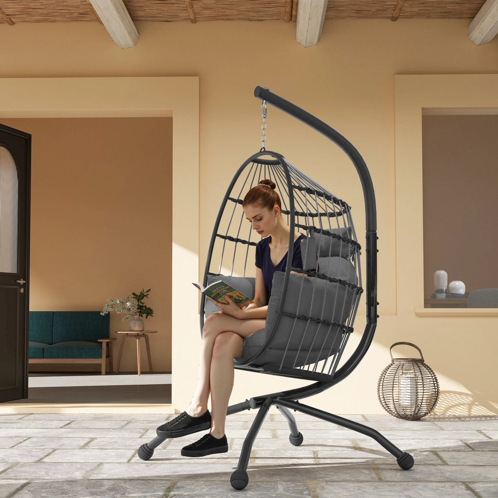 Sedia da giardino con cuscino e poggiatesta ¨C Zephmum ¨C Grigio