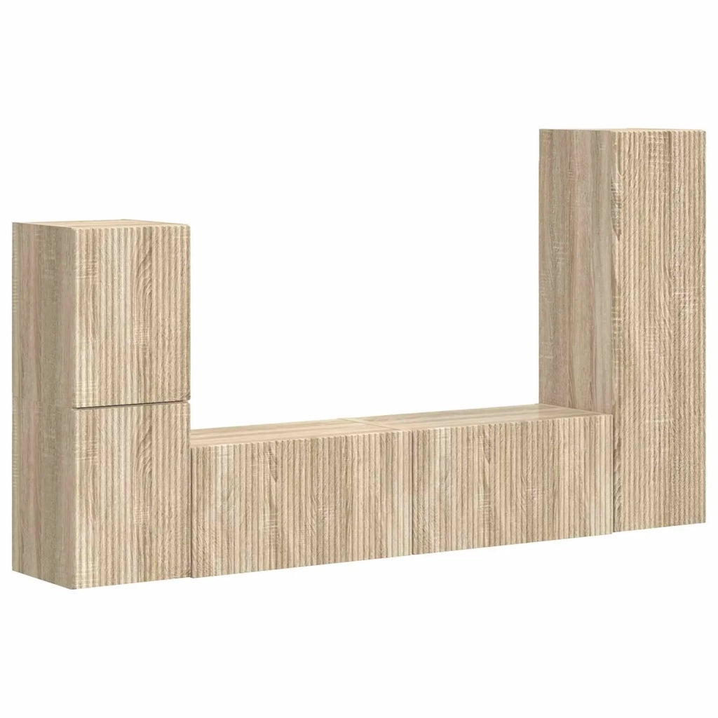 Set mobile TV 4 pz-Credenza per TV Rovere Sonoma Legno multistrato 569427