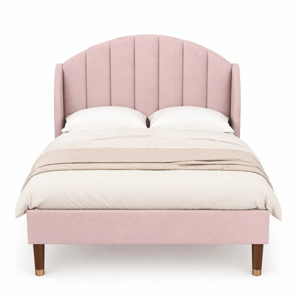 Letto imbottito 90x200 cm in velluto rosa con rete a doghe e testiera, struttura stabile, montaggio semplice