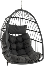 Sedia Sospesa a Uovo, Sedia Amaca con Cuscino per Testa e Seduta, Sedia a Dondolo in Vimini da Interno/Esterno, Design Pieghevole Salvaspazio, Capacità 150 kg