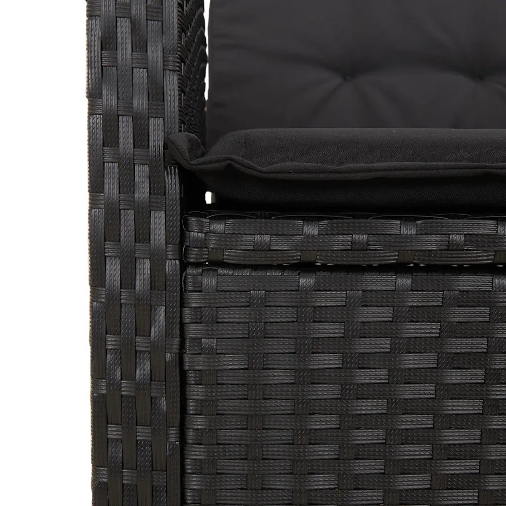 Panca Reclinabile da Giardino con Cuscini-Sgabello-Sedia da esterno Nera in Polyrattan 458888