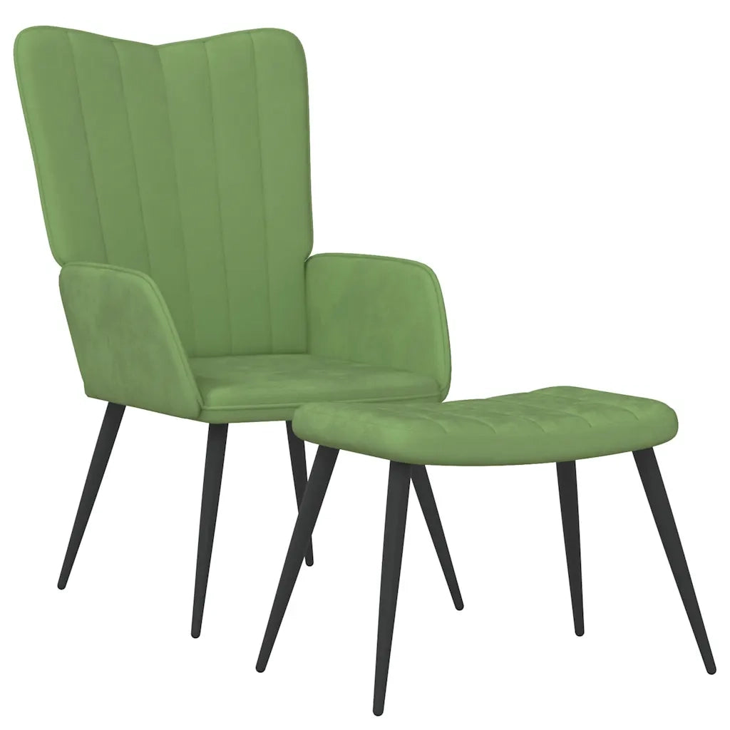 Poltrona Relax | Sedia Relax con Sgabello Verde Chiaro in Velluto