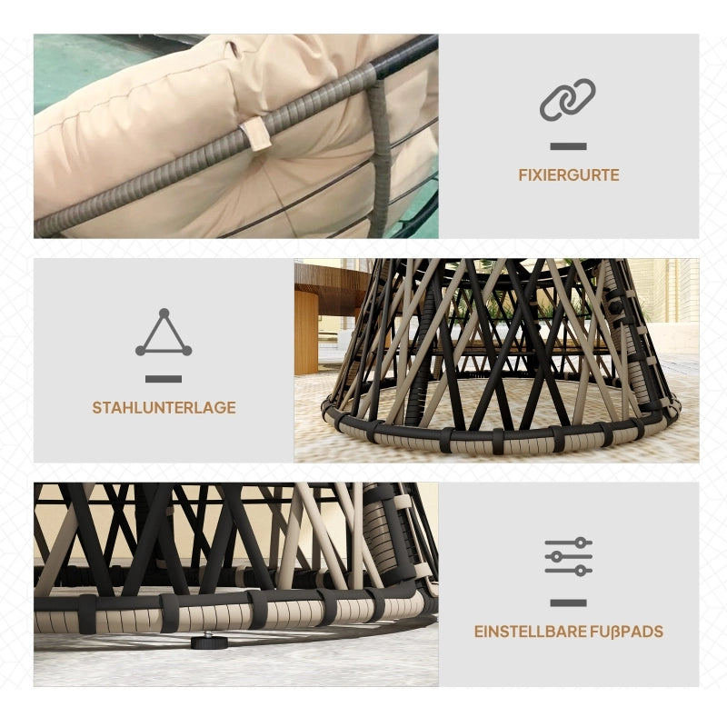 Poltrona papasan in rattan girevole a 360¡ã con cuscino per giardino e balcone beige