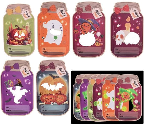 Carte Halloween 48pz Luminose - Pacchi di Caramelle - Attività di Fai da Te - Progetti di Articraft - Feste di Trick or Treat - Regali Creativi - Carta 15,2 x 8,9 cm - Carte da Festa