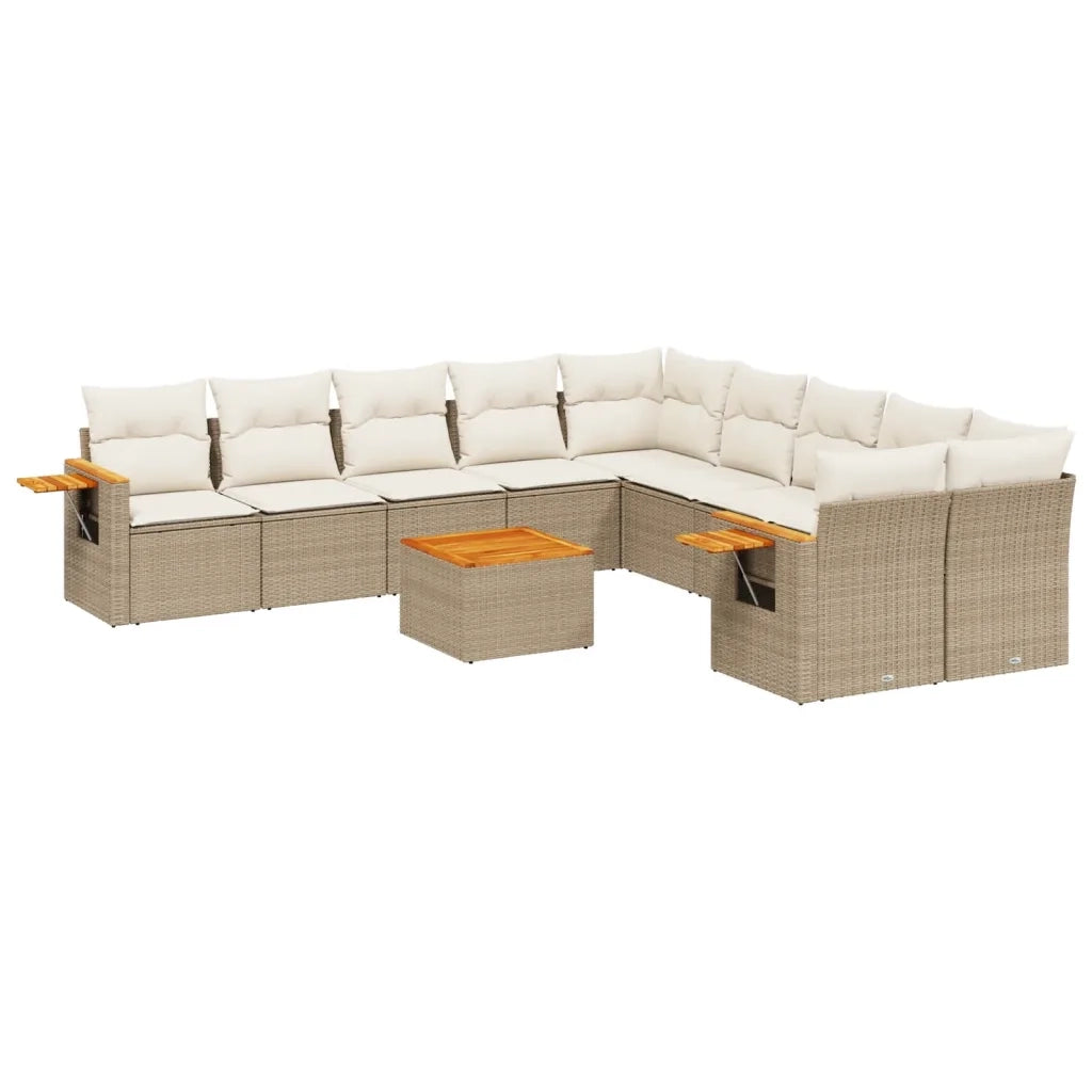 Set Divani da Giardino 11 pz con Cuscini Beige in Polyrattan 3259601
