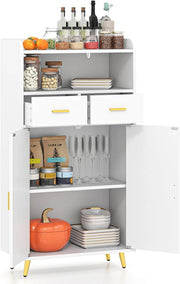 Mobiletto Bagno Salvaspazio 60 x 30 x 113 cm, Credenza Soggiorno con Ante, 2 Cassetti e Ripiano Regolabile, Armadietto da Cucina per Sala da Pranzo e Lavanderia (Bianco)