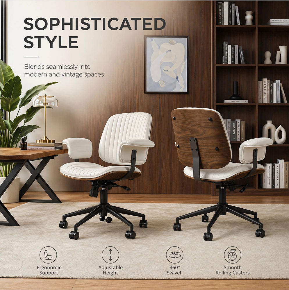 Sedia da ufficio in PU beige girevole con ruote