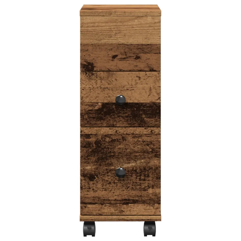 Mobile da Bagno Stretto con Ruote Legno Vecchio in Truciolato